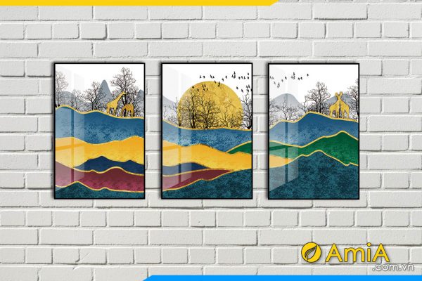 Hình ảnh Tranh bộ canvas 3 tấm trừu tượng đồi núi AmiA BO3CV 021