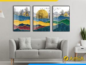 Hình ảnh Tranh canvas phòng khách 3 tấm chủ đề rừng núi AmiA BO3CV 021