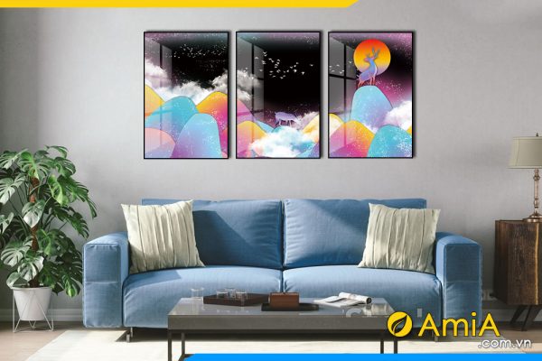 Hình ảnh Tranh canvas phòng khách 3 tấm nhẹ nhàng AmiA BO3CV 023