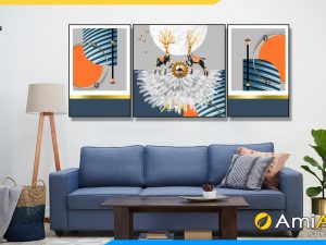 bộ tranh canvas 3 tấm đẹp treo phòng khách hiện đại amia 2201