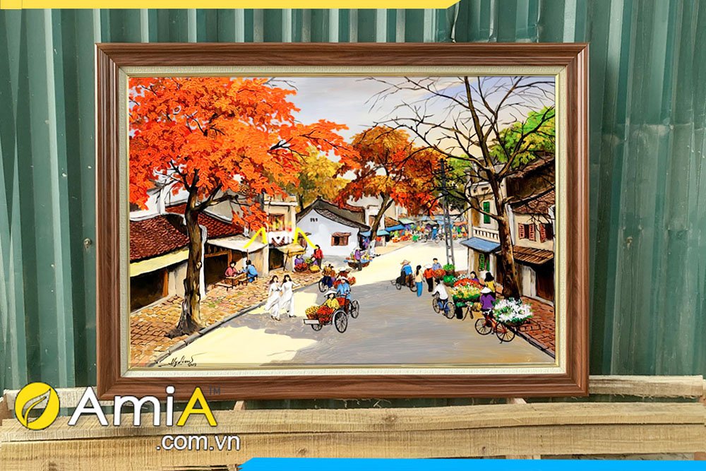 Hình ảnh Bức tranh phố cổ Hà Nội in ép gỗ đẹp AmiA 2351