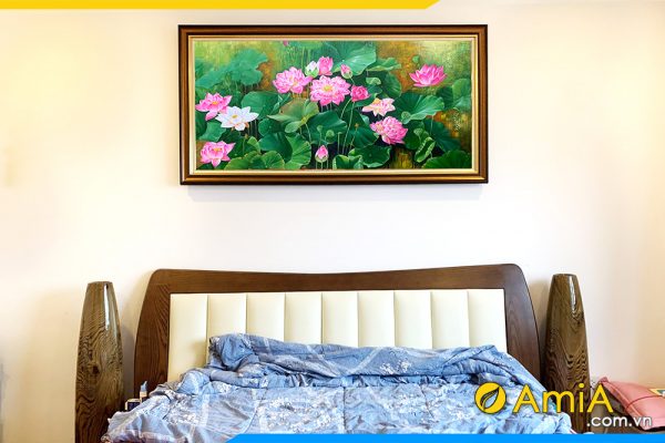 Hình ảnh Tranh đẹp hoa sen treo phòng ngủ vẽ sơn dầu AmiA TSD 651