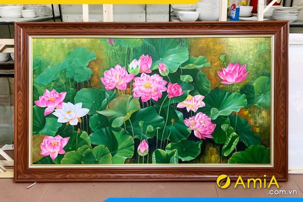 Hình ảnh Tranh hoa sen vẽ sơn dầu đẹp AmiA TSD 651