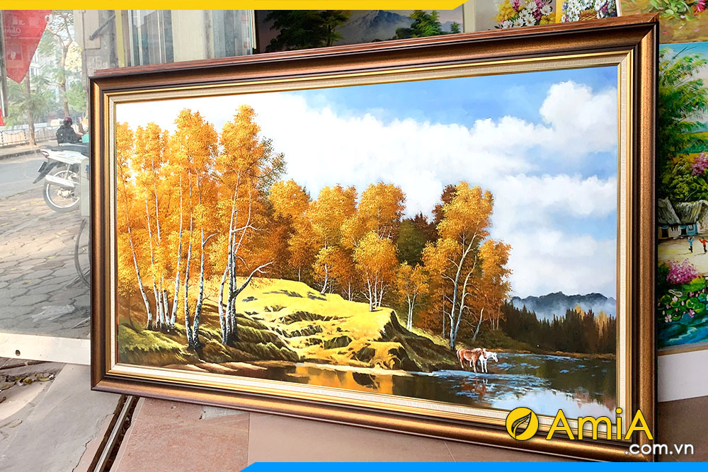 Hình ảnh Tranh sơn dầu đẹp phong cảnh từng cây lá vàng AmiA TSD 650