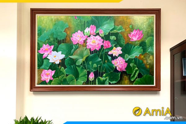 Hình ảnh Tranh treo tường hoa sen vẽ sơn dầu tuyệt đẹp AmiA TSD 651