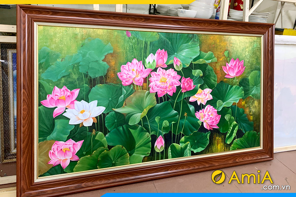 Hình ảnh Tranh vẽ sơn dầu hoa sen AmiA TSD 651