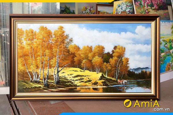 Hình ảnh Tranh vẽ sơn dầu phong cảnh rừng cây AmiA TSD 650