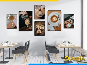 Tranh treo tường quán cafe theo bộ nhiều tấm Amia 2404