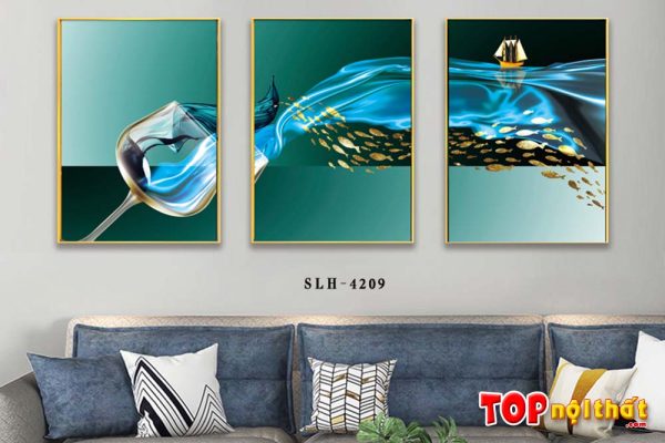 Bộ tranh tráng gương ly nước và đàn cá vàng amia 2624