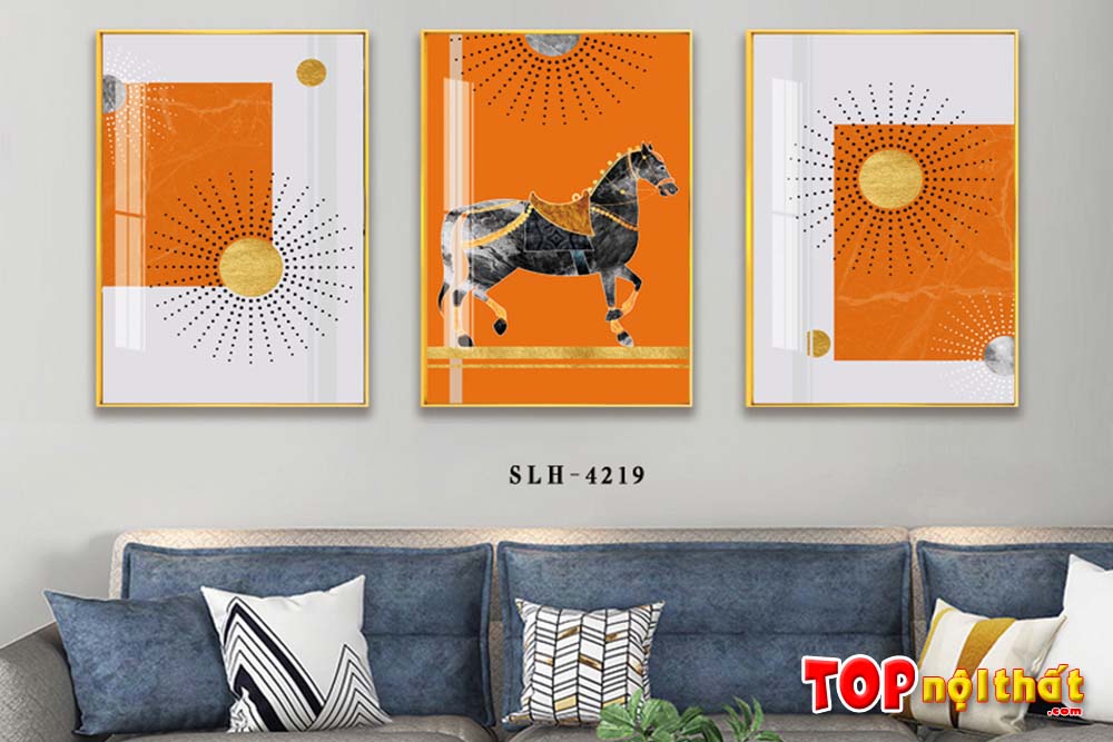 tranh tráng gương chú ngựa và hình khối màu cam amia 2614