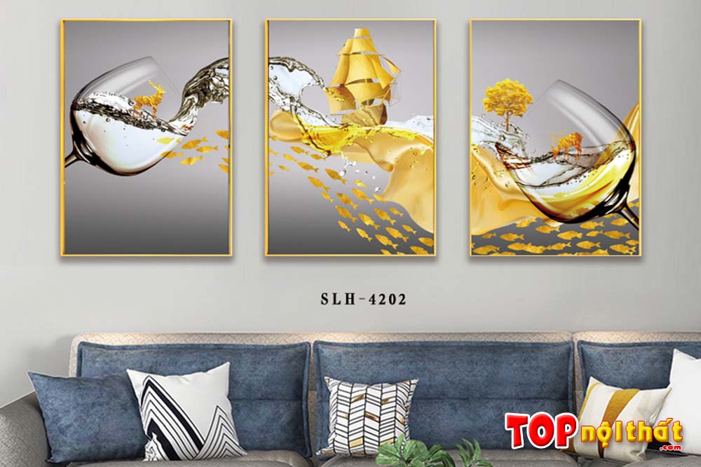 Hình ảnh Tranh tráng gương thuyền vàng trừu tượng AmiA 2631