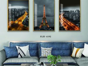 Tranh tráng gương thành phố về đêm Paris 3 tấm SLH - 4192