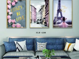 Tranh tráng gương 3 tấm phong cảnh Paris AmiA SLH - 4200