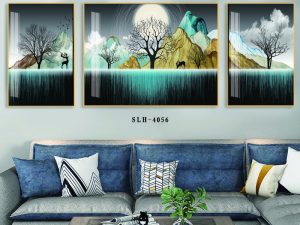 Tranh tráng gương đôi hươu đen, mấy trắng và đồi núi AmiA SLH - 4056