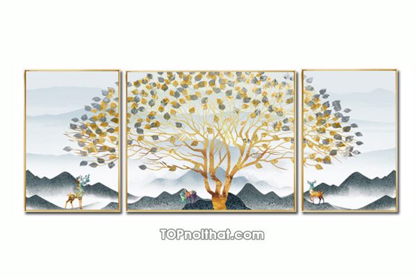 Bộ 3 tấm tranh tráng gương cây vàng lá bạc AmiA 2797