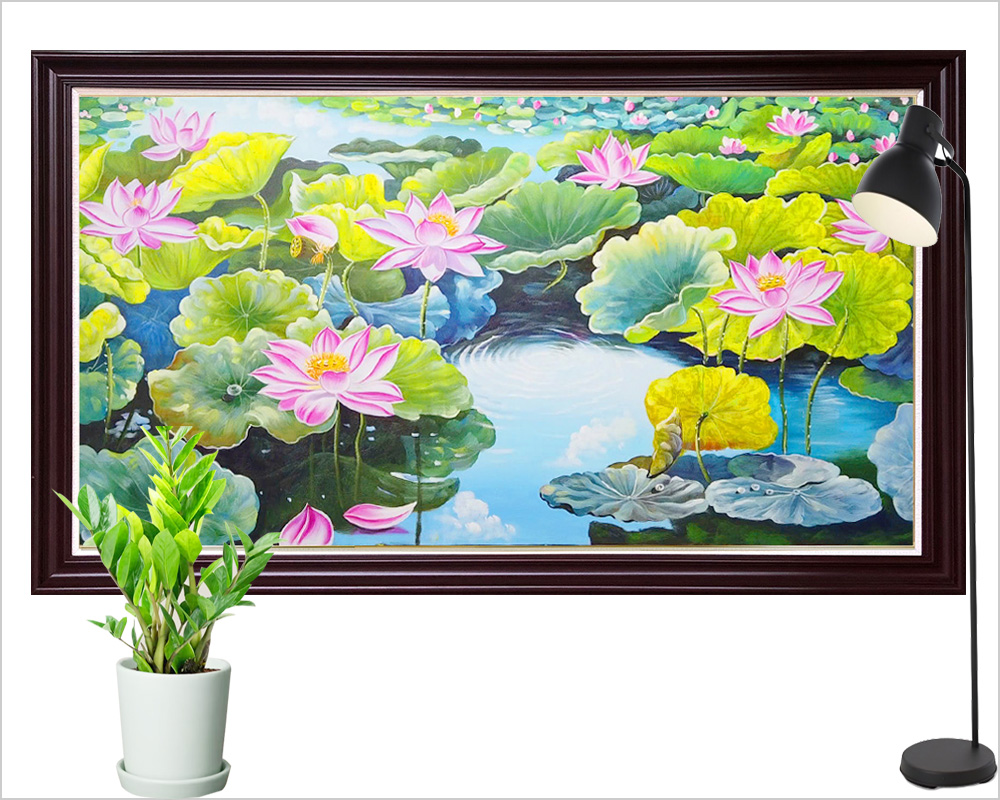 buc tranh ho sen ve son dau Ha Noi dep