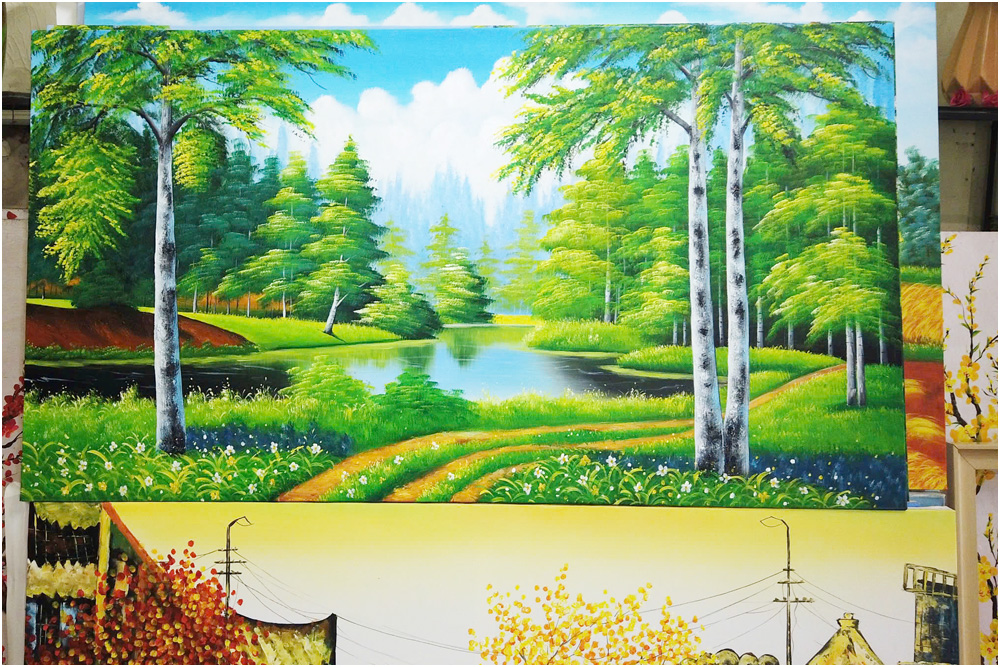 Ảnh chụp tranh Hà Nội rừng cây xanh bên hồ nước