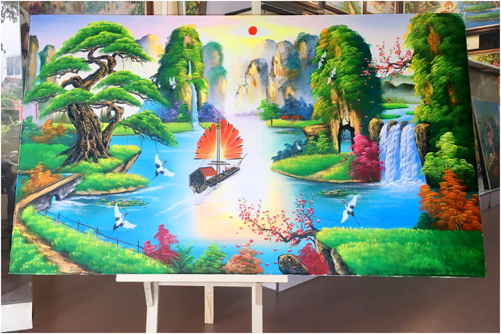 Ảnh chụp tranh Hà Nội sơn thuỷ hữu tình vẽ tay ý nghĩa