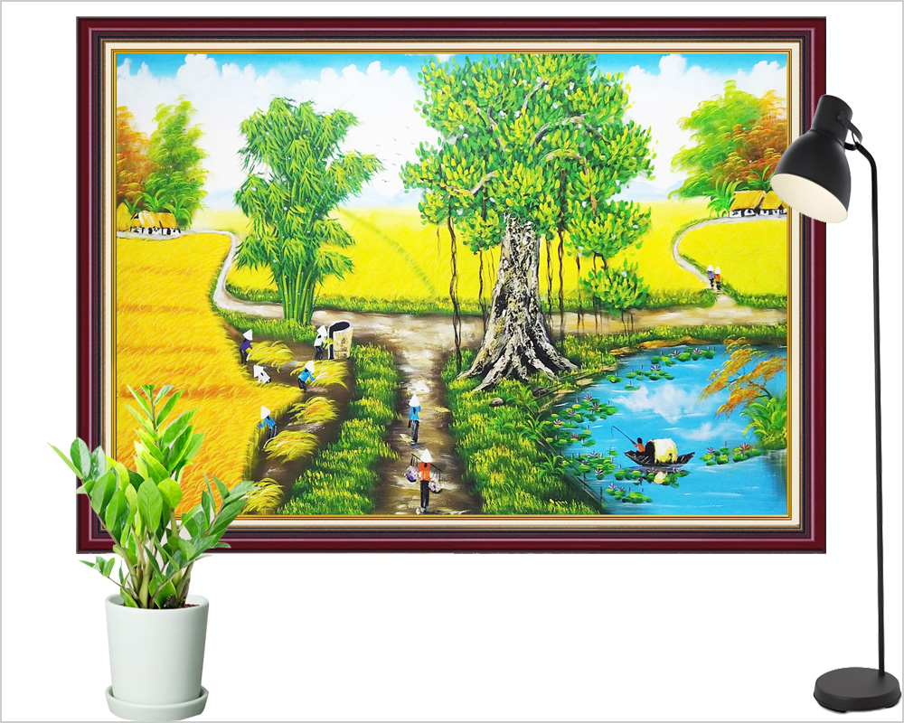 hinh anh tranh que huong dong lua chin cay da