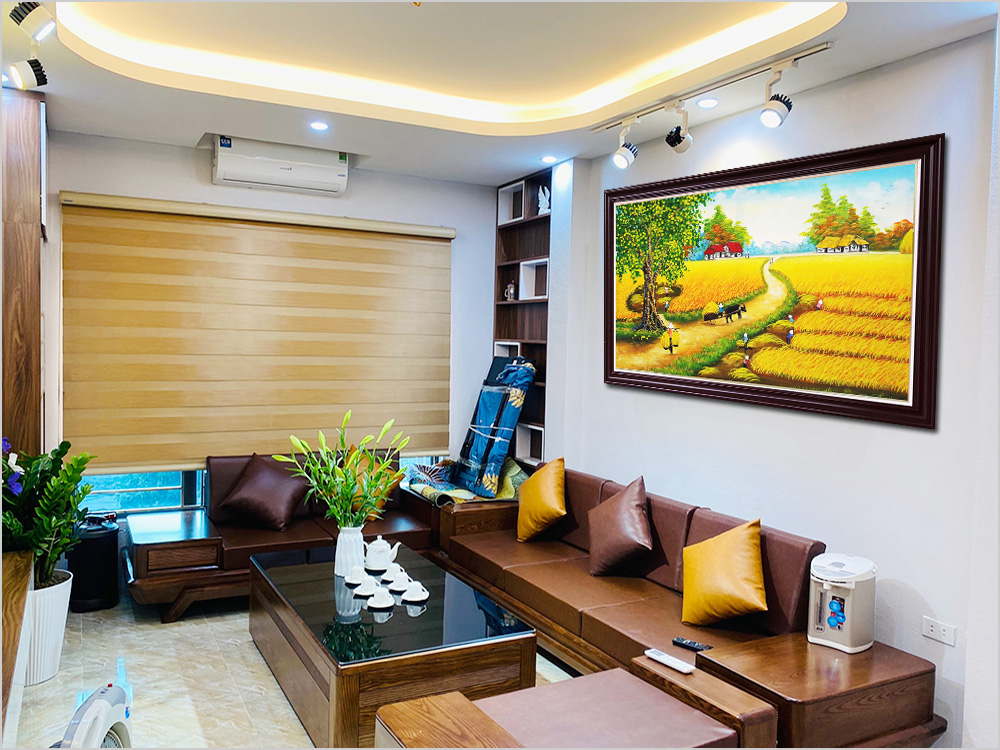 hinh anh bưc tranh ve Ha Noi canh dong lua chin vang