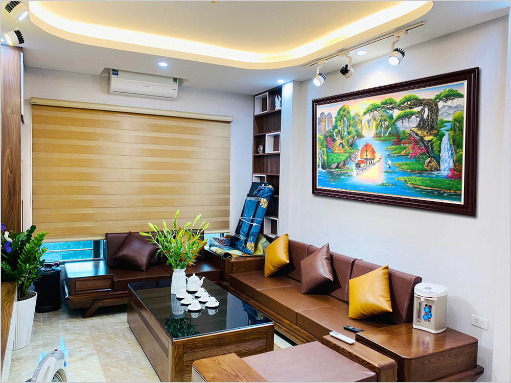 buc tranh ve ha noi son dau treo tuong phong khach dep