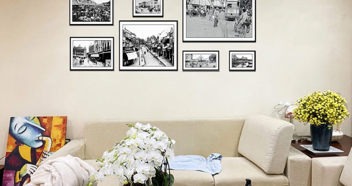 treo tranh Ha Noi xua sau ghe sofa