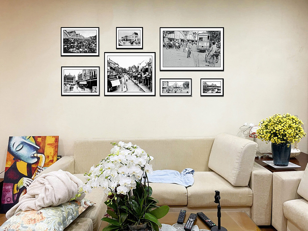 treo tranh Ha Noi xua sau ghe sofa