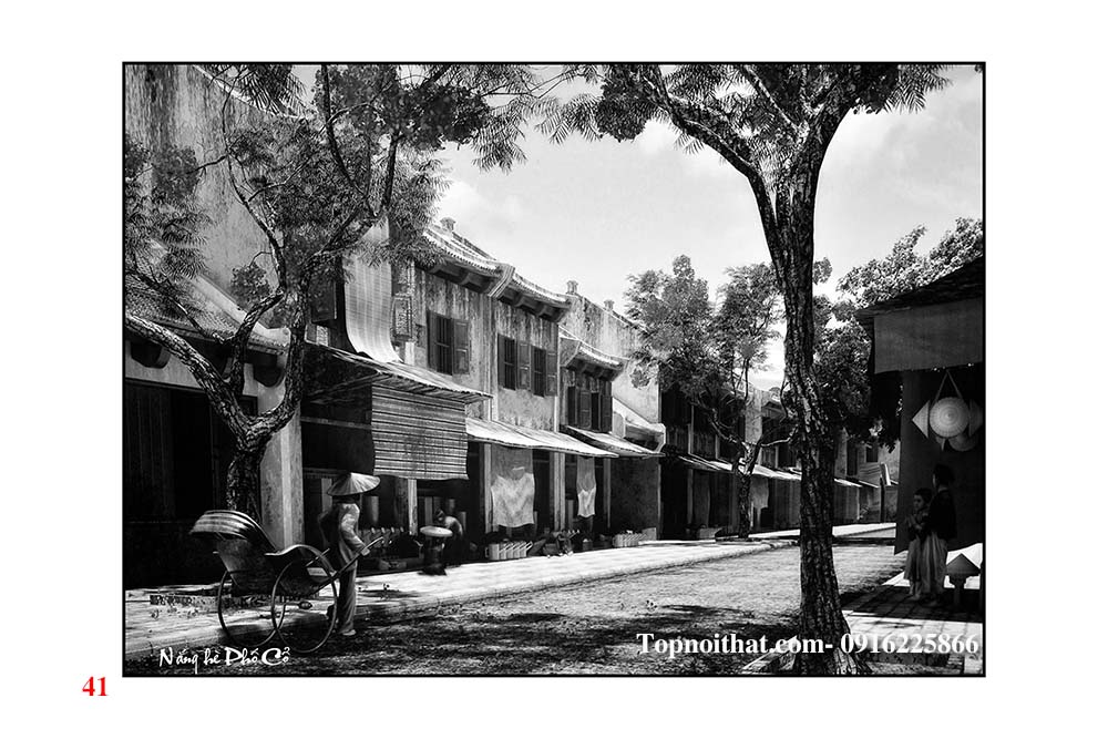 hinh anh tranh den trang ha noi xua pho co 