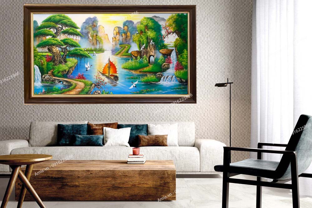 Việc sử dụng tranh sơn thủy Thuận Buồm Xuôi Gió hàm ý gia chủ là người tinh tế và tao nhã