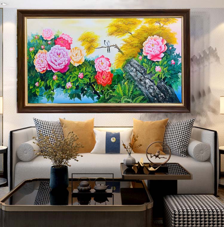 Tranh hoa mẫu đơn 9 bông tượng trưng cho phú quý viên mãn