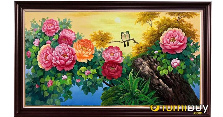 Tranh hoa mẫu đơn 9 bông